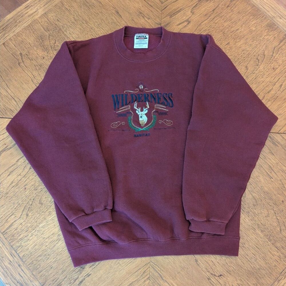 Vintage Wilderness Deer Embroidered Crewneck Sweatshirt Medium Cabincore